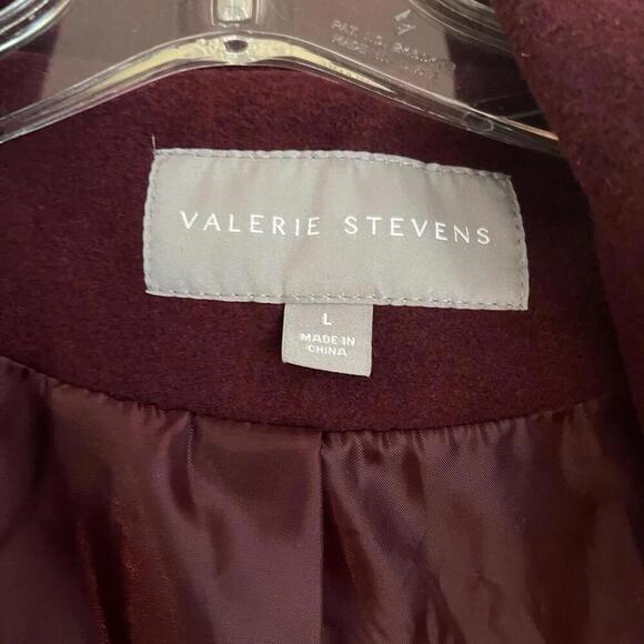 Valerie Stevens Womens Jacket with Tie‎ Belt Burgundy Large Wool Large Buttons - Picture 2 of 14